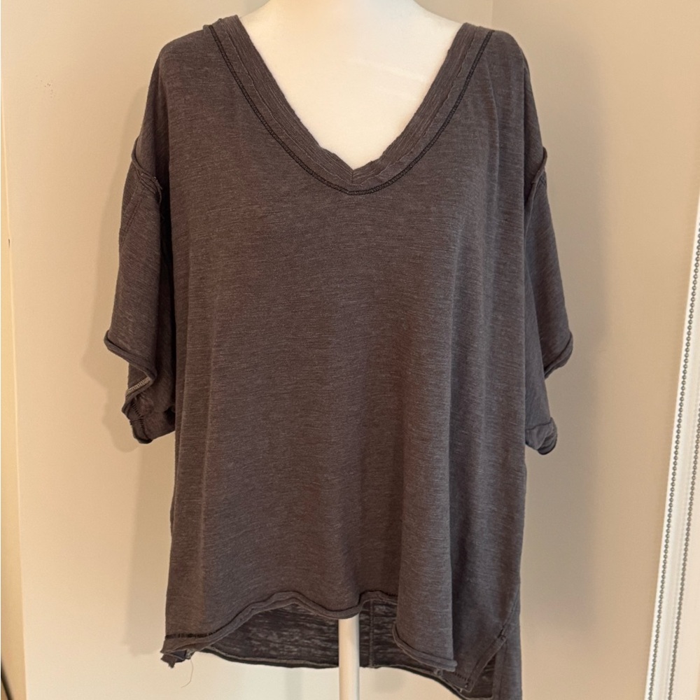 Free People Gray Relaxed Boxy Short Sleeve Tee